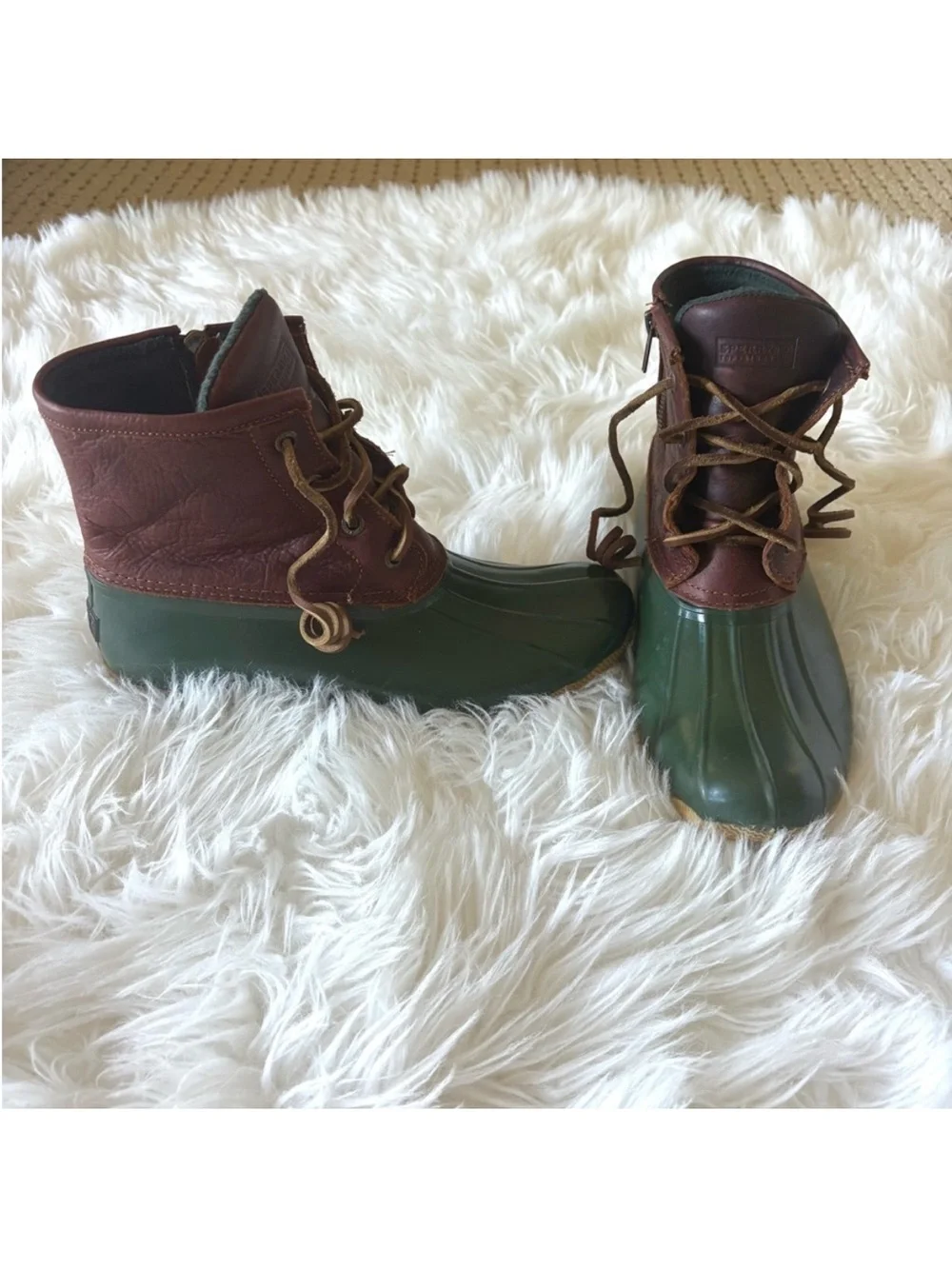 Sperry Green & Brown Duck Boots  Size 8